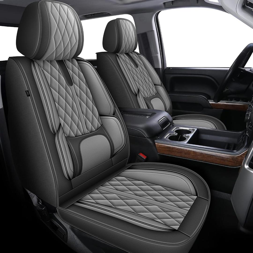 AOMSAZTO Silverado seat Covers Custom Fit Chevy Silverado GMC Sierra 2007-2025 2026 1500 2500hd 3500hd Truck Waterproof Seat Protector(5 Seats,Gray)