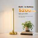 Weaboopre Cordless Table Lamp, Rechargeable Gold 5200mAh Battery Operated LED Portable Lamps, 3 Color Stepless Dimmable Touch Lamp for Nightstand, Bedroom, Dining Table, Counter, Living Room