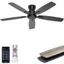 Ohniyou 52 Inch Ceiling Fan No Light, Low Profile Ceiling Fan with Remote and App Control, Flush Mount Ceiling Fan without Light for Bedroom Living Room Covered Patios, Quiet DC Motor, Black