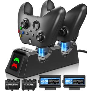 Rechargeable-Battery-Pack-for-Xbox-Controller, 2x4800mWh Batteries Pack with Charging Station for Xbox One/Xbox Series X|S Xbox One S/Xbox One X/Xbox One Elite Controller Charger Accessories - Blue