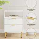 Night Stand,25.7" H Bedside Table with 2-Drawer Shelf,Morden Nightstand with Gold Frame,Fluted Side Table with Gold Frame,End Table for Bedroom,Living Room