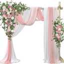 Ting's time Arch Flowers with Drapes Kit (Set of 5)-2Pcs Artificial Floral Swag Arrangement 3Pcs Draping Fabric for Wedding Floral Party Outdoor Decor (Dusty Rose)