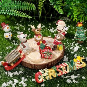 Jetec 9 Pcs Christmas Aquarium Decoration Fish Tank Creative Aquarium Resin Ornament Xmas Series Landscaping Decor Christmas Tree Santa Bear Sled Figurines for Table Desk (Funny Style)
