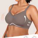2 x VRVOCIE Wireless Bras for Women No Underwire Crossover V Mesh Seamless Supportive Bralettes Full Coverage Everyday Bra, Grey Small (Brown)