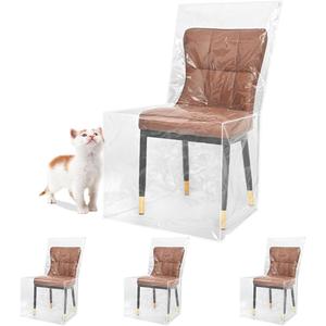 4 Packs Plastic Dining Room Chair Covers with Backrests, Thickened PVC Seat Protectors Anti Stain, Anti Cat Scratch, Waterproof Easy to Clean Slipcover
