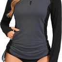 Daci Women Rash Guard Swim Shirt Long Sleeve Swimsuit UPF 50 Without Shorts Bathing Suits (Medium, Gray and Black)