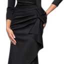 Xscape Women's Floor Length V-Neck Bodycon Evening Gown with 3/ 4 Sleeves, Rushing, & Ruffle Detail, Black, 12