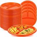 Umigy 100 Pcs 10 Inch 3 Compartments Divided Plastic Plates Bulk Colorful Disposable Heavy Duty Round Dinnerware for Valentine Wedding Birthday Party (Orange)