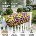 30 Inch 2 Pack Railing Planter with Adjustable Brackets, Window Box with Coco Liner, Hanging Metal Flower Box for Balcony Deck Fence Porch, Black