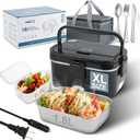 Sohida 1.8L+0.5L Heated Lunch Box for Men, 80W Electric Lunch Box with Long-handled Utensils for Adults, 12V/24V/110V Lonchera Elctrica Porttil, Portable Food Warmer for Car/Truck/Office (Black)
