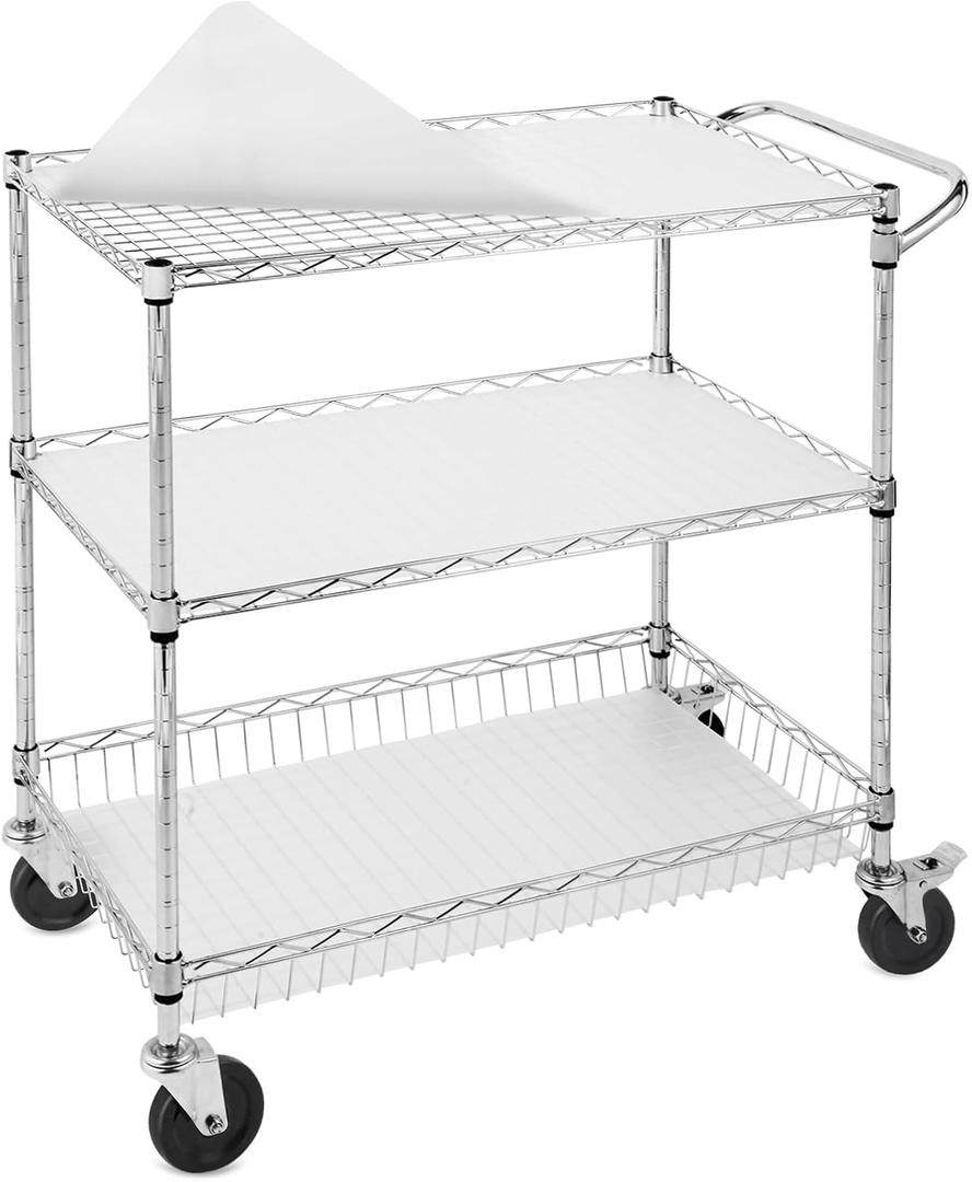 3-Tier Rolling Cart Metal Utility Cart with 4 Inch Rubber Wheels 661 LBS Capacity 30" D x 18" W x 35" H Heavy Duty Carbon Steel Storage Cart with Adjustable Shelves for Kitchen Garage Office