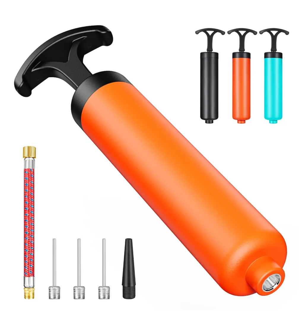 Ball Pump, Ball Pump for Sport Balls, Soccer Ball Pump, Hand Pump with 2 Needles, Nozzle, Extension Hose, Perfect for Volleyball, Basketball, Rugby, Balloon, Exercise Ball Inflator System