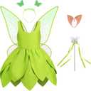 Tinkerbell Costume for Girls,Toddler Girls Fairy Dress with Pixie Elf Ears and Wings,Princess Dress Halloween Fairy (Size 120, Green)