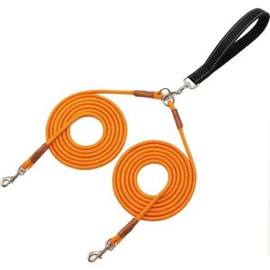 8 FT Double Dog Leash, 2 Way Mulitiple Dog Leash Detachable No Tangle with Soft Padded Handle, 1/4" Rope Dual Lead for 2 Dogs Outdoor Walking (Orange Yellow)