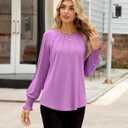 Long Sleeve Shirts for Women 2026 Spring Dressy Casual Blouses Pleated Crewneck Tunic Tops for Leggings Cute Tee (M)