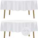 Fokitut 2 Pack Waterproof Round Tablecloth, 90 Inch, Stain Resistant and Wrinkle Polyester Table Cloth, Fabric Table Cover for Kitchen Dining, Wedding, Party, Holiday Dinner-White