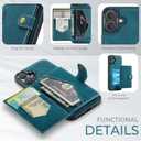 Wallet Case Designed for iPhone 17 Premium PU Leather Detachable Magnetic Card Holder Shockproof Magnet Wallet Phone Cover for iPhone 17 (Blue Green)