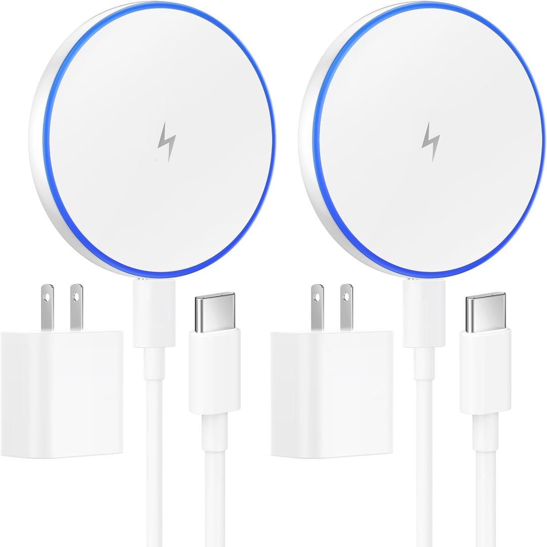 MagSafe Charger 2 Pack 15W Magnetic Wireless Charger Fast Charging Pad with 20W Adapter and 6FT Cables for iPhone 17/16/15/14/13/12 Series/AirPods 3/2/Pro Apple MagSafe Chargers for Travel/Office