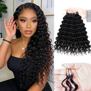Human Crochet Hair for Black Women 18inch 120g Pre Separated 100 Strands Deep Wave Feather Crochet Human Hair Lightweight & No Itch, Invisible Knots, Easy Install Boho Crochet Hair,Beginner Friendly