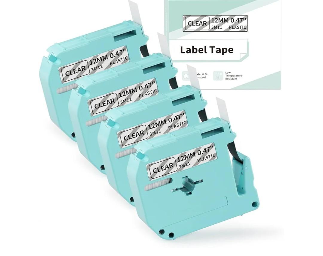 M950 Label Maker Tapes, M-K131 Label Tape Clear Compatible with Brother P Touch M Tape Clear 12mm 0.47'' M-K131s M131 Work with Brother PT-M95 PT-65 PT-45 PT-90 PT70BM Label Maker Refills, 4-Pack