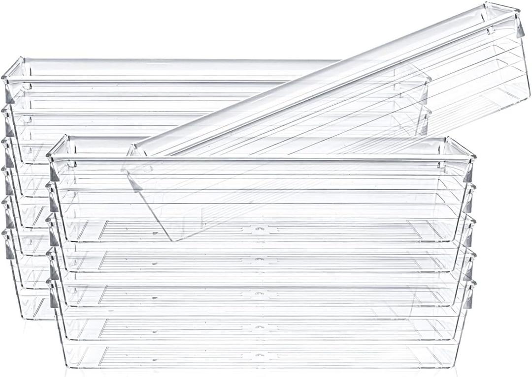 Kingrol 12 Pack Clear Drawer Organizers, 9 x 3 x 2 Inch Drawer Divider Storage Bins, Desk Storage Box Set for Kitchen Bedroom Bathroom Office Craft Supplies
