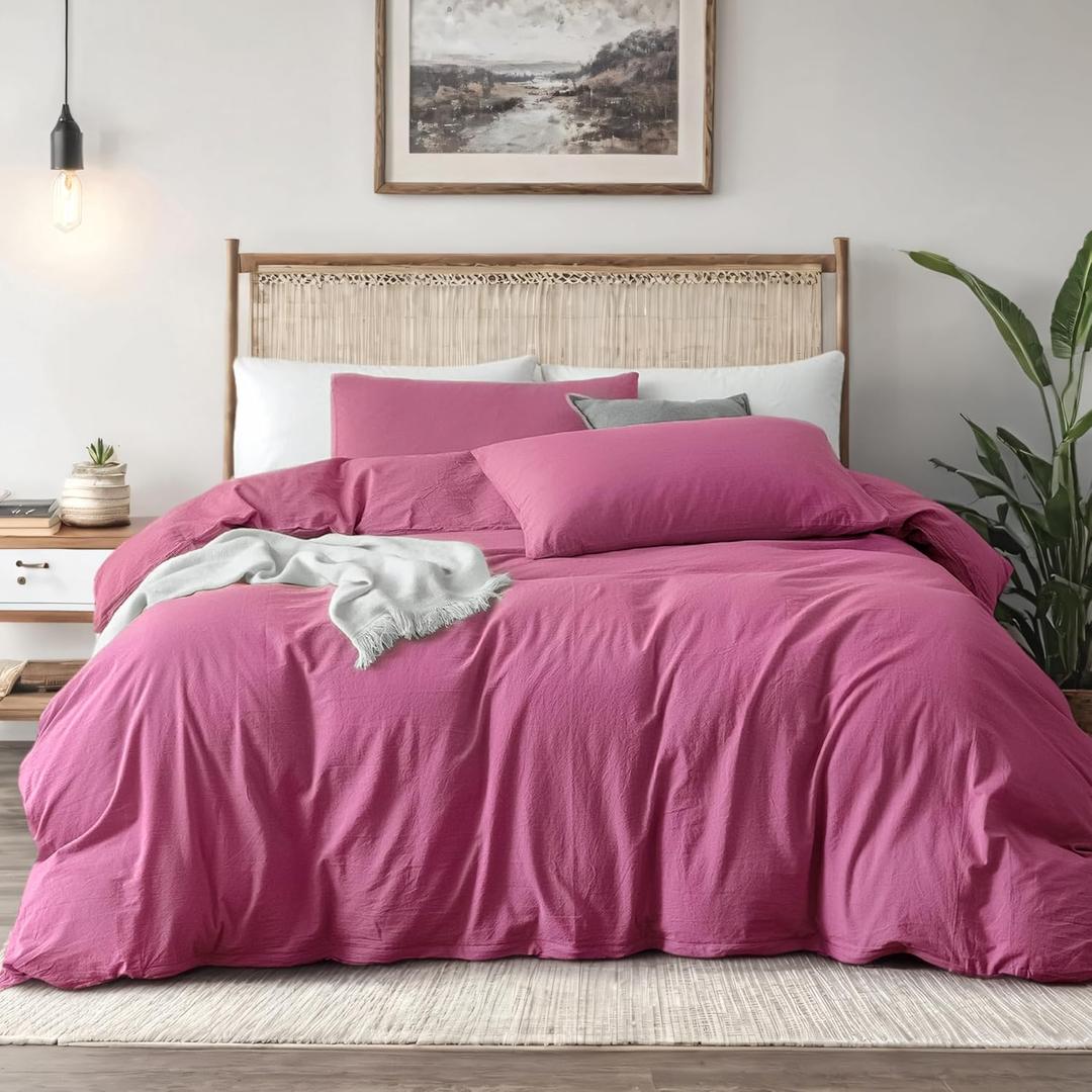Rouge Pink Duvet Cover King Size - Pre-Washed Bedding - 160 GSM Ultra Soft Duvet Cover Set with 2 Pillow Shams - 3 Pieces(Cover Only, No Insert) (King (104"x90"))