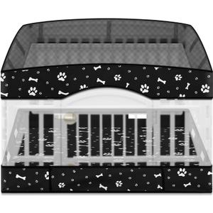 2 Pack Dog Playpens Cover and Bottom Mat Fits for 36 Inch 4 Panels Pet PlayPen, Dog Crate Cover Puppy Exercise Pad, Reusable Washable, Hoop and Loop Design, Playpen Not Included(Black)