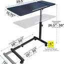 Recliner Table, Over the Bed Table with Wheels, Adjustable Width & Height, with Split Tilt Design & 4 Caster Wheels with Brakes (Black Base & Black Tabletop), 15.75" x 37" x 26.5" to 38"