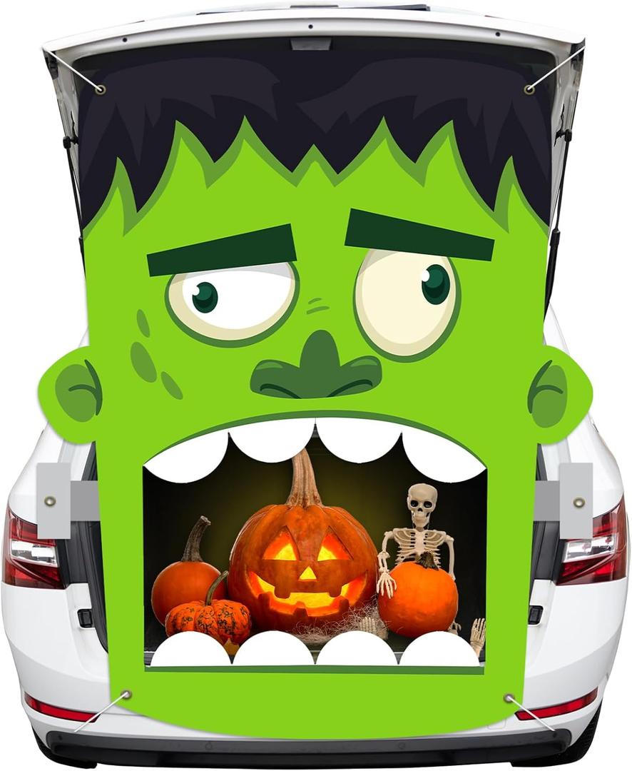 Halloween Trunk or Treat Car Decorations Kit Green Zombie Backdrop Creepy Zombie Car Decoration Kit for SUV Zombie Car Trunk Banner Decor for Garage Yard Garden Party Decor Supplies Favor