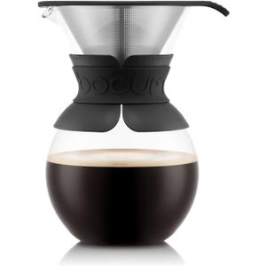 Bodum 34oz Pour Over Coffee Maker, High-Heat Borosilicate Glass with Reusable Stainless Steel Filter and Black Band Grip - Made in Portugal