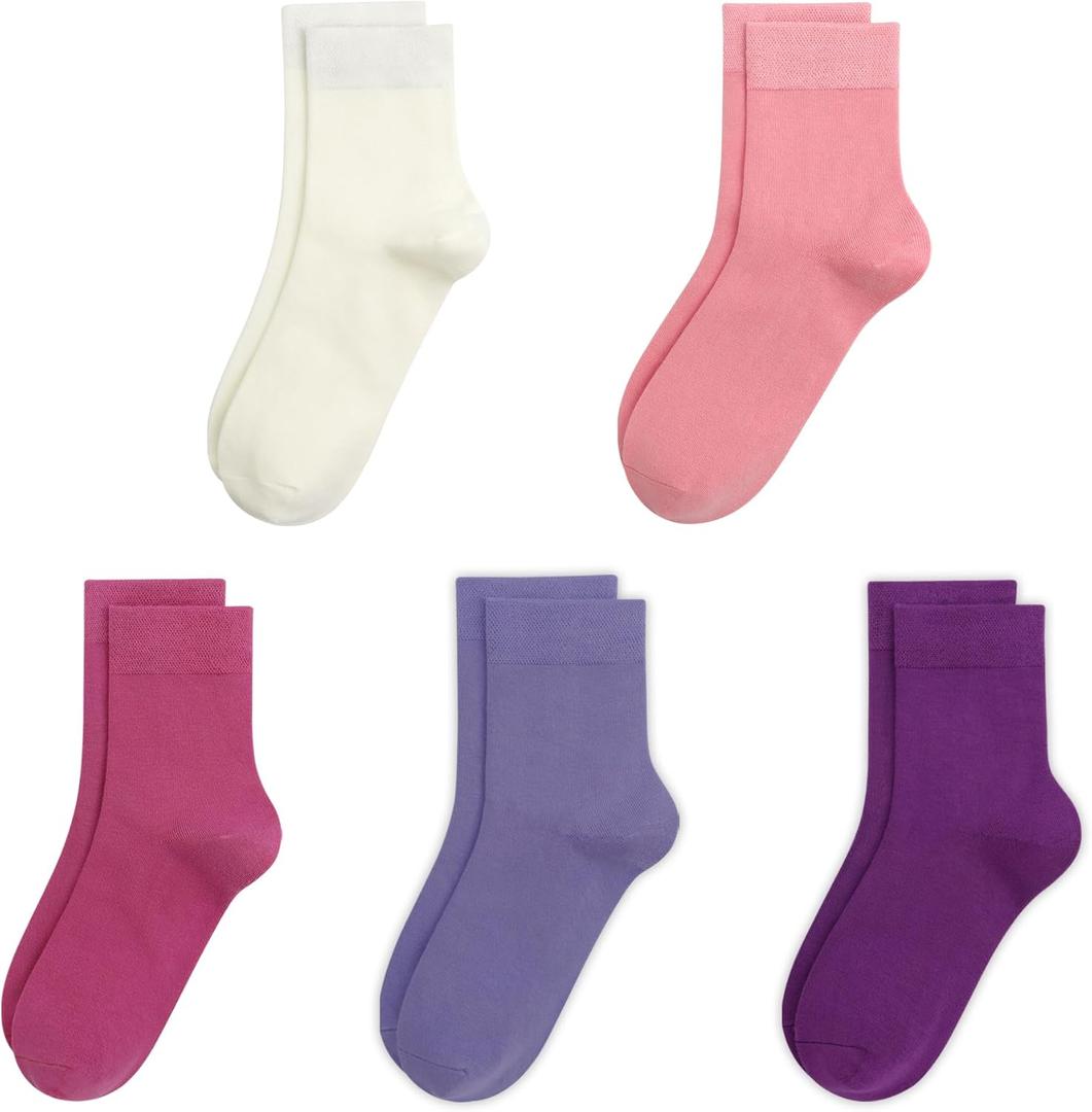 SERISIMPLE Kids Viscose Bamboo School Socks Soft flate Seam Color Anti Odor Thin Breathable Stretch Cuffs Girls Boy 5 Pairs (Medium, Purple&pink)
