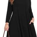  Women Plus Size 3/4 Sleeve Casual Dresses Crew Neck T Shirt Swing Dress with Pockets (4X-Large, Black)