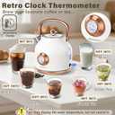 Retro Electric Kettle, 1.7L Stainless Steel Tea Kettle with Large Temperature Gauge, 1500W Fast Heating Hot Water Boiler with LED Indicator, Auto Shut-off & Boil-Dry Protection-Reteo White
