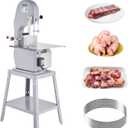 Commercial Electric Meat Bandsaw, 1500W Stainless Steel Vertical Bone Sawing Machine, Workbeach 19.3" x 15", 0.16-7.9 Inch Cutting Thickness, Frozen Meat Cutter with 6 Blades for Rib Pork Beef (Silver)