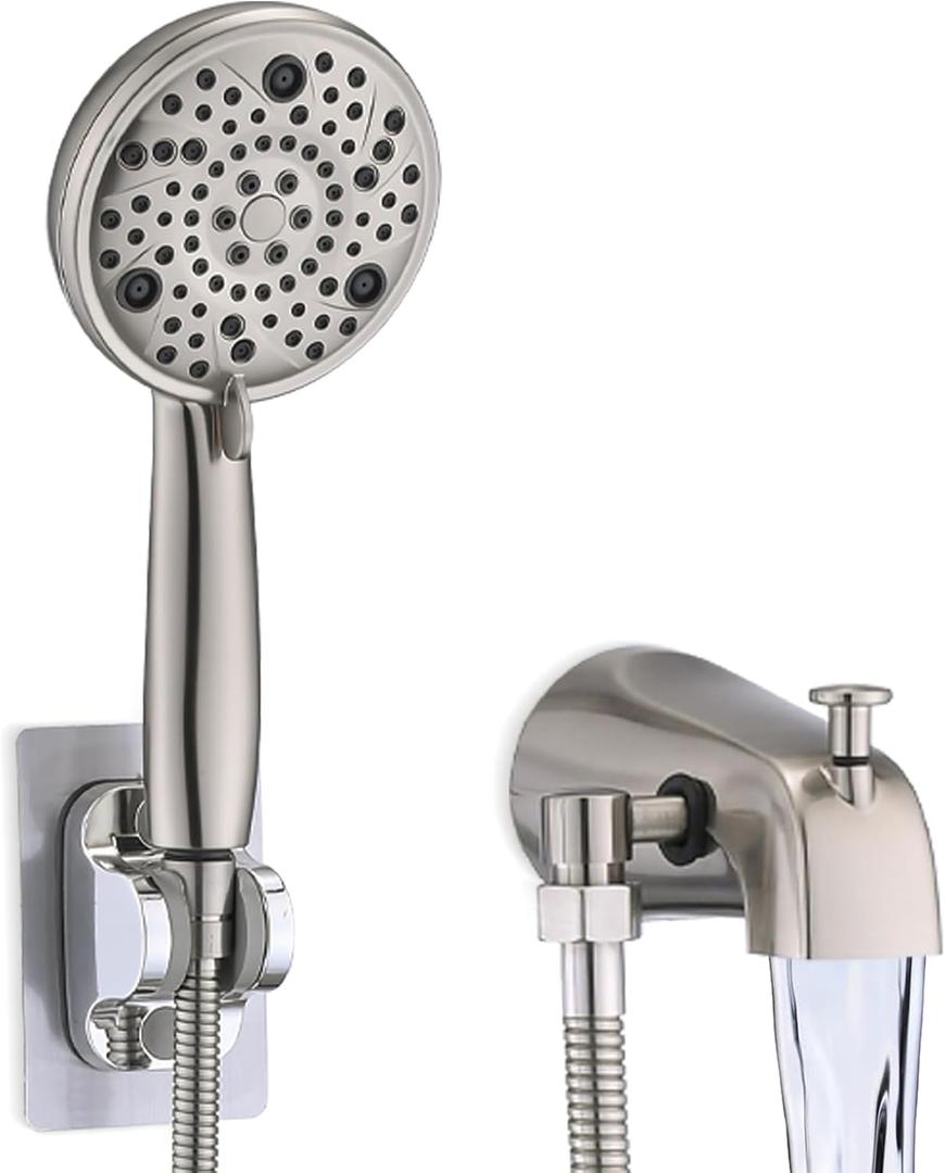 Slip-On Tub Spout with Diverter, High Pressure 8 Settings Hand Held Shower, All Metal Bathtub Faucet with Sprayer Brushed Nickel