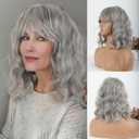 CINHOO 14" Short Gray Curly Wave Hair Topper for Women with Bangs, Clip-In Synthetic Toppers Hair Pieces for Thinning hair, Natural Hairpiece (24/60#)