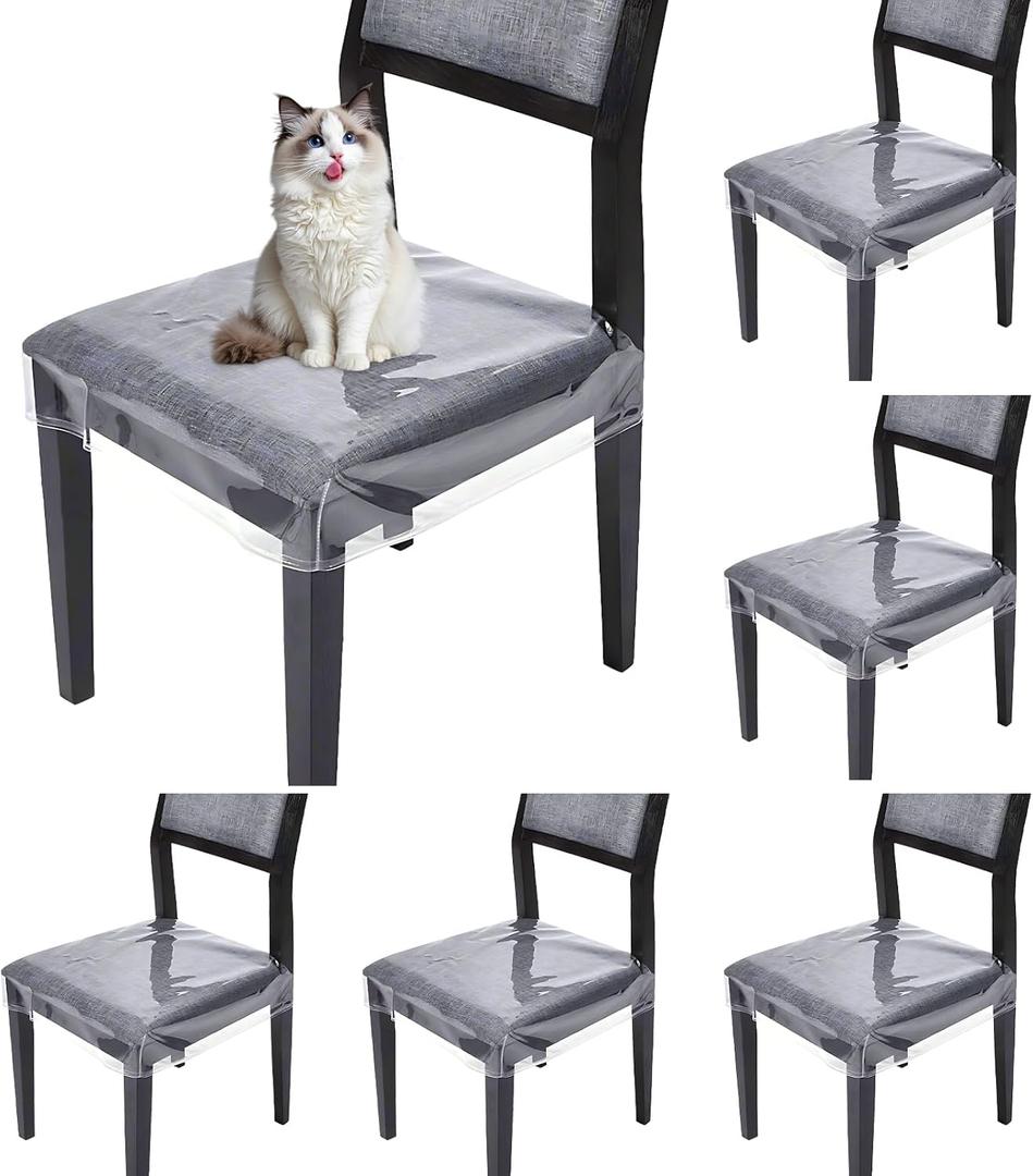 LOYORTY 6PCS Plastic Chair Covers for Dining Chairs, Plastic Seat Covers, PVC Dining Chair Covers, Stain, Water and Kitty Scratch Resistant for Most 16-18 Inches Chair