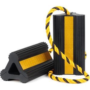 OULEME Heavy Duty Rubber Wheel Chocks, 1 Pair, Non-Slip Tire Stopper Blocks with Rope, for RV Camper Travel Trailers Motorhome Aircraft Car Truck