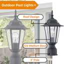 WISBEAM 2 Packs Outdoor Post Light, Pole Lantern, E26 Base 60W Max, Aluminum Housing Plus Glass, Wet Location Rated, ETL Qualified, Bulbs not Included, Black