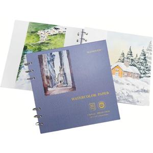 MAIMOUFIN Watercolor Journal,100% Cotton Watercolor Paper, 7.6" x 7.6",20 Sheets140LB/300GSM Cold Press, Hardcover Loose-Leaf Thick Watercolor Sketchbook for Artists, Art Lovers (Cold Press)