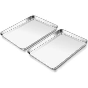 Homikit 2 Pack Baking Sheet, 9 x 13 Inches Stainless Steel Quarter Sheet Pan Set for Baking Cooking Toasting, Metal Cookie Tray Fits Toaster Oven, Non Stick & Rust Free, Dishwasher Safe