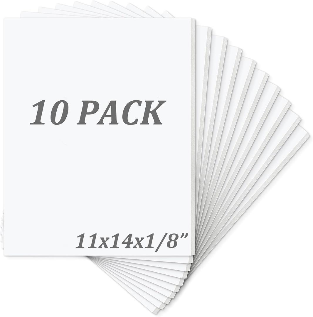 Mat Board Center, Pack of 10 Acid-Free Foam Boards, 11x14 inch White Foam Boards, 1/8" Thick