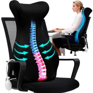 27.7'' Adjustable High Lumbar Support Pillow for Office Chair, Full Back Support Pillow for Upper Lower Back Pain Relief, Memory Foam Lumbar Cushion for Desk, Gaming Chair, Couch, Improves Posture, Large