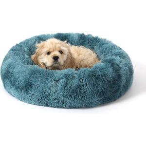 NOYAL Calming Donut Dog Bed for Small to Medium Dogs & Cats - Plush Faux Fur Anti-Anxiety Pet Bed with Machine Washable Cover & Non-Slip Base