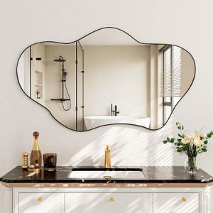 Irregular Wall Mirror, 22"x32" Cloud Wavy Decorative Wall Mirror, Wood entryway Mirrors for wallArtistic Mirrors Decorative for Living Room Bedroom Bathroom Hallway Entryway