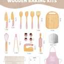 Wooden Kids Cooking Set Montessori Kit - Real Toddler Kitchen Tools & Baking Utensils - 30PCS Cooking Kit for Kids with Storage Bag, Great Gift for Pretend Play & Montessori Learning (Pink)
