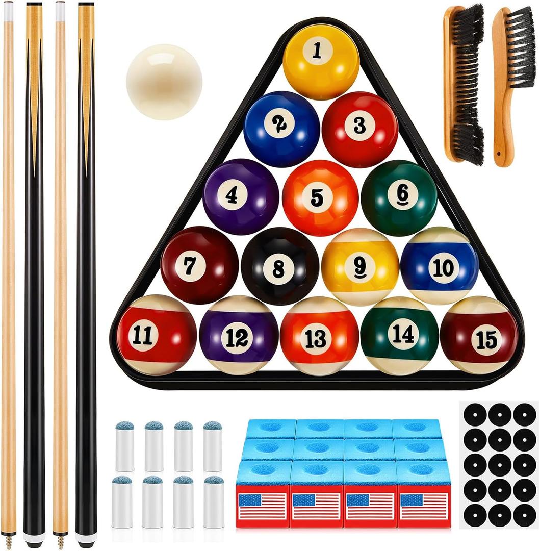 Outus 71 Pcs Premium Pool & Billiard Table Accessories Set Pool Balls, Cue Sticks with Tips, Triangle Rack, Chalks, Brush Spot Stickers for Home Family & Beginner Practice