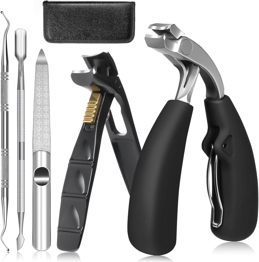 Toenail Clippers for Seniors Thick Toenails, Angled Head Toe Nail Clippers Adult Thick Nails, Wide Jaw Opening with Catcher, Long Handle Nail Cutter Professional Pedicure Tool for Men Women