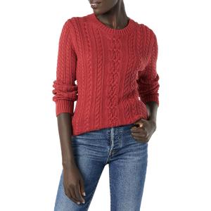 Amazon Essentials Women's Soft Fisherman Cable Knit Long-Sleeve Crewneck Sweater (Medium, Dark Red)