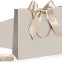 Silkfly 12 Pcs Thank You Gift Bags with Handle 12x10x4'' Welcome Elegant Gifts Bag with Bow Ribbon for Mother's Day Wedding Graduation Bridesmaid Baby Shower Birthday Housewarming (Champagne)